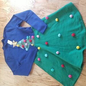 (S) NWT Mighty Fine Christmas Tree Fit & Flare Holiday Dress Pom Pom Colorful